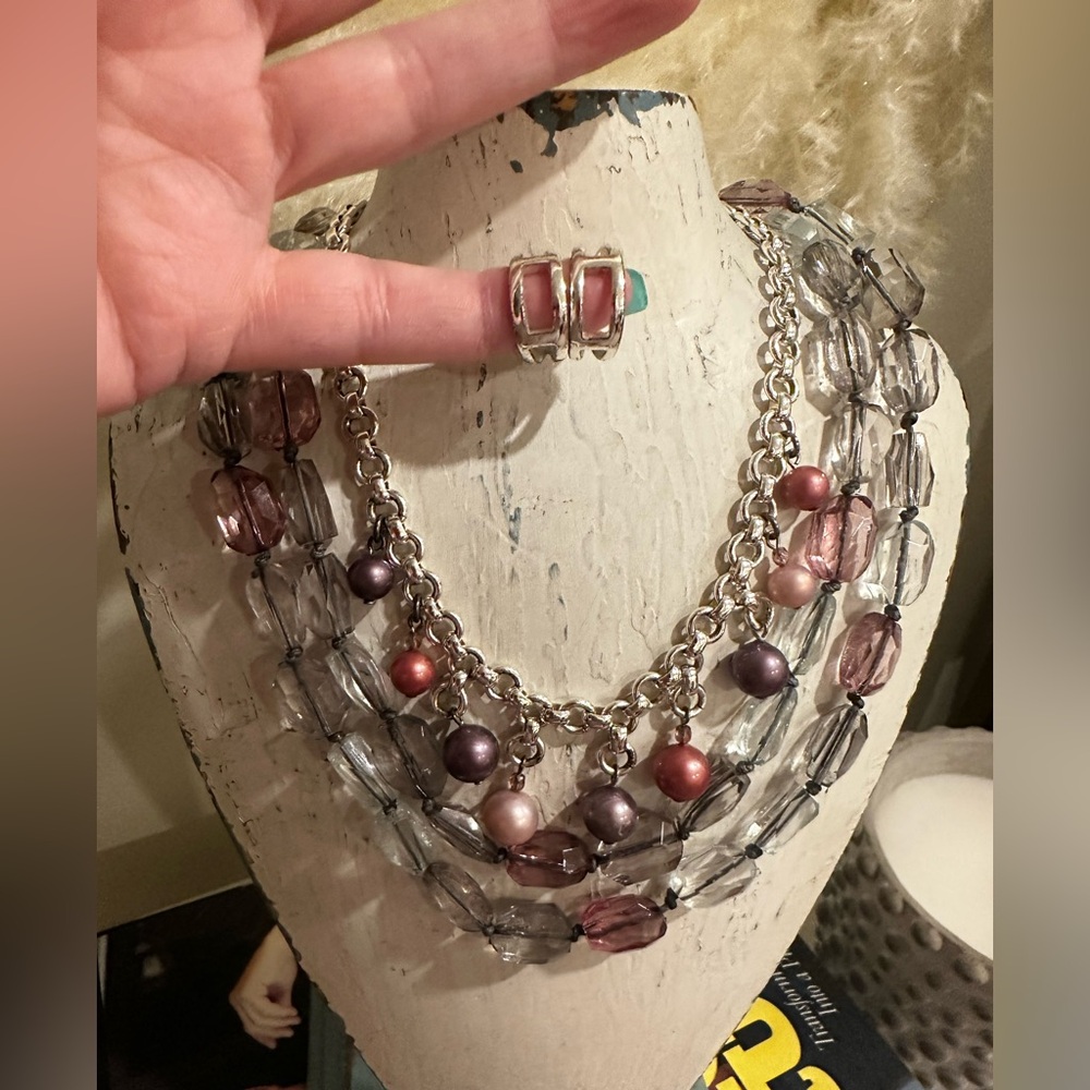Elegant Multi-Color Beaded Necklaces & Earring Set